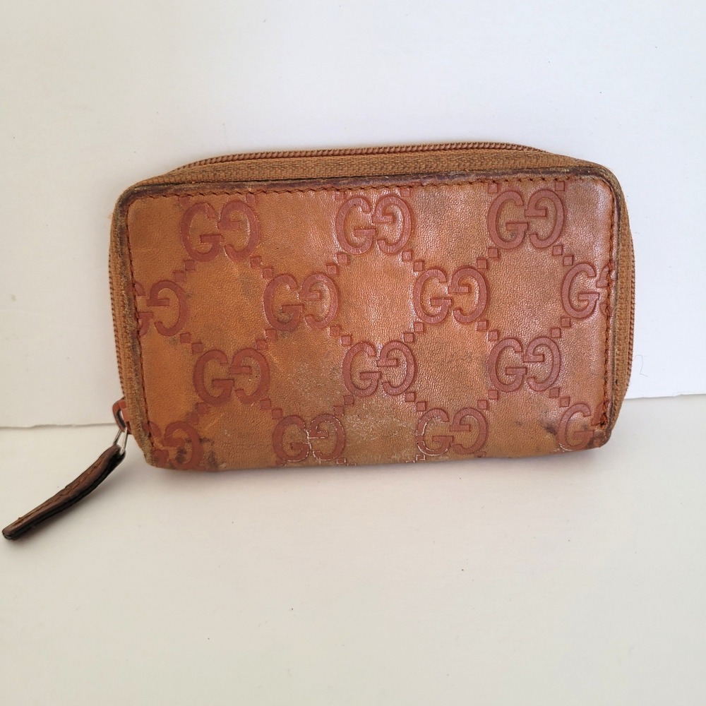 Gucci Guccissima Zip Around Coin Purse Wallet Brown Leather 152093-0416